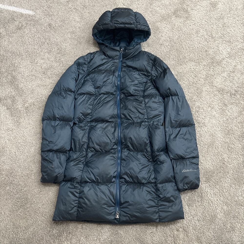 Eddie Bauer Jacket Womens XS Blue Luna Peak Down Parka EB 550 Long Hooded